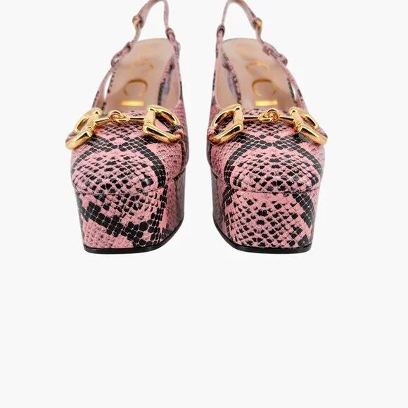 Gucci Baby 120 Horsebit Platform Pumps EU 38.5 US 8.5 Pink Python Slingback Heel - Picture 7 of 13